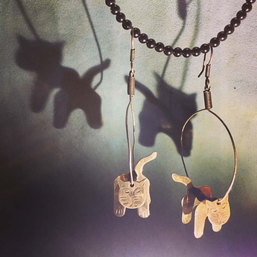 Vintage 925 3D Cat Earrings